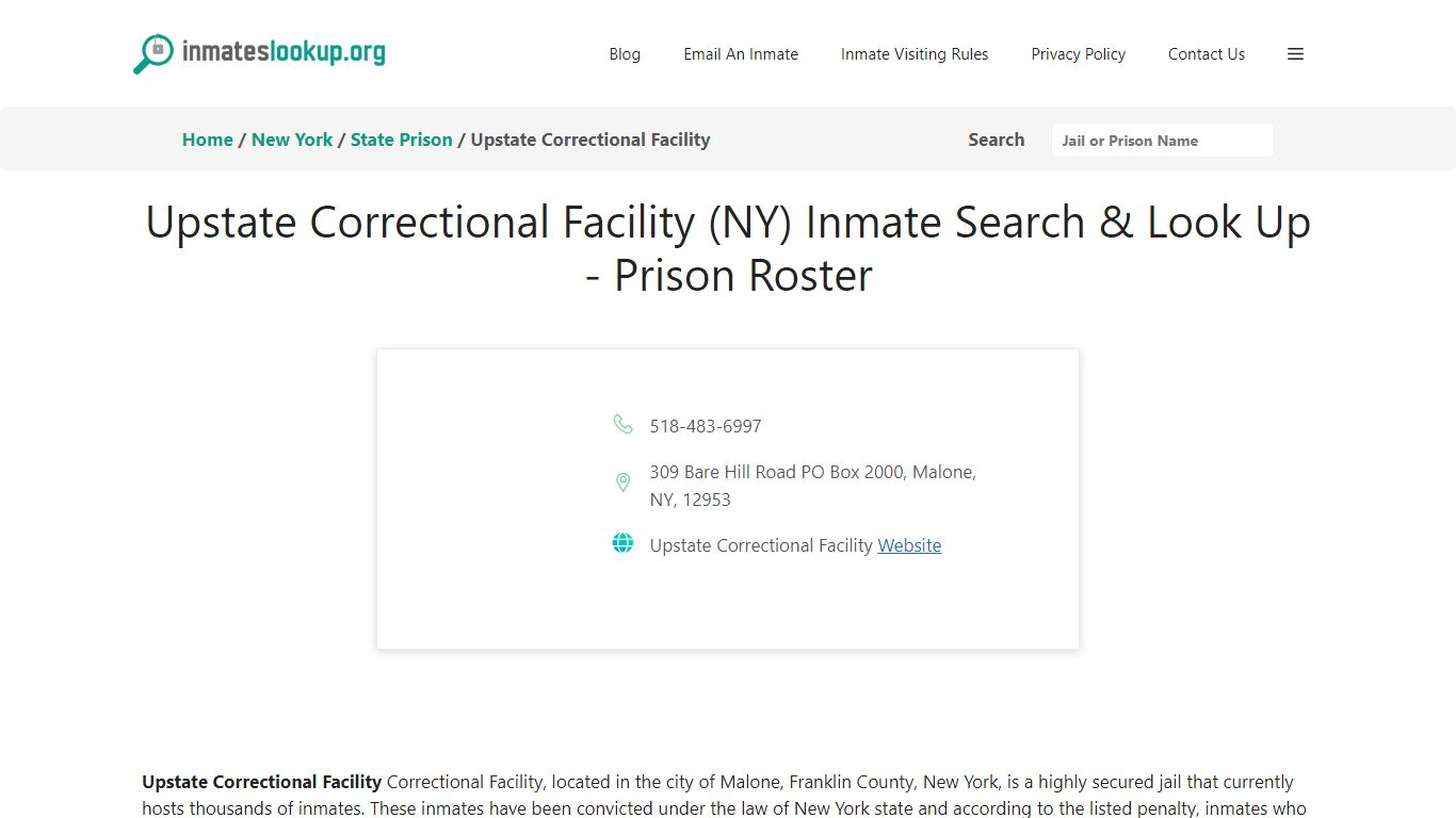 Upstate Correctional Facility (NY) Inmate Search & Look Up - Prison Roster