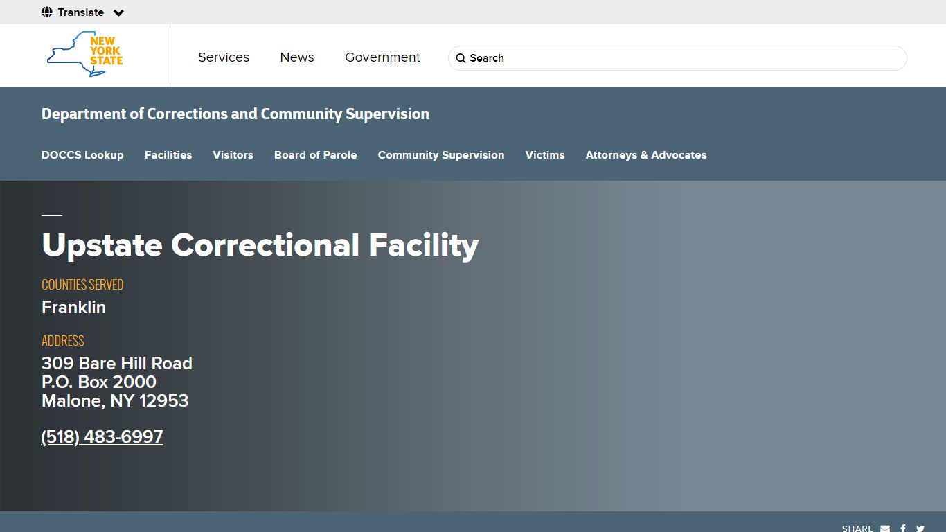 Upstate Correctional Facility | Department of Corrections and Community ...